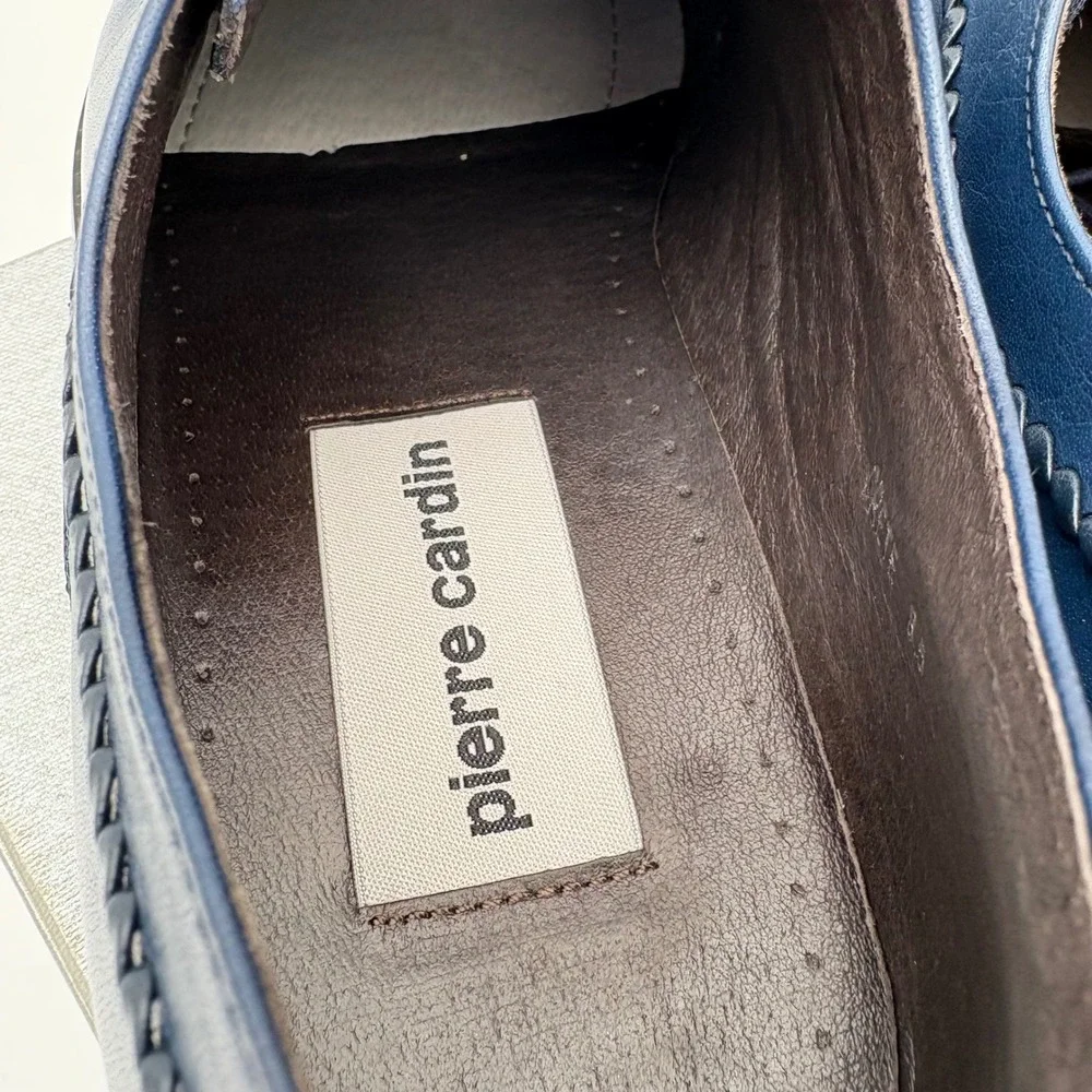 Pierre Cardin Crete Blue Leather Dress Shoes Mens Size‎ 8.5 Oxfords Square Toe